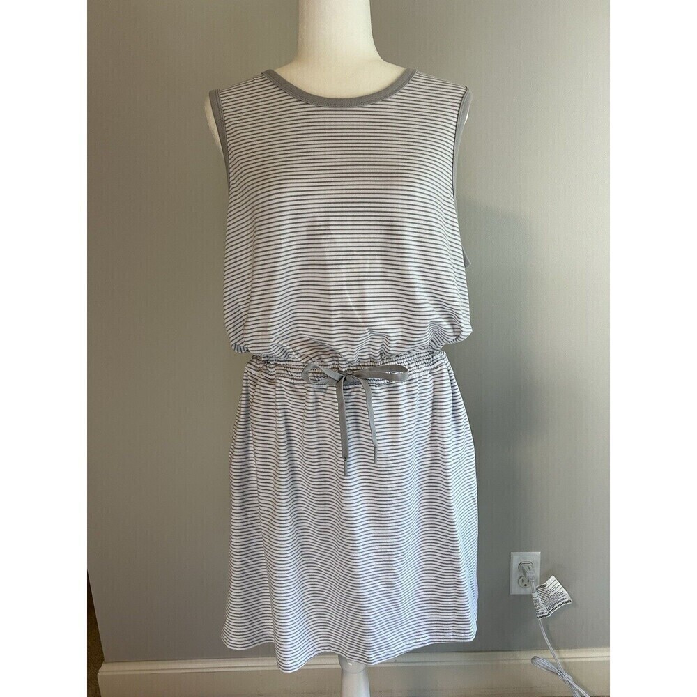 MEMBER’S MARK Tank Dress Grey/White Stripes Tie-Waist with Pockets Women’s XL